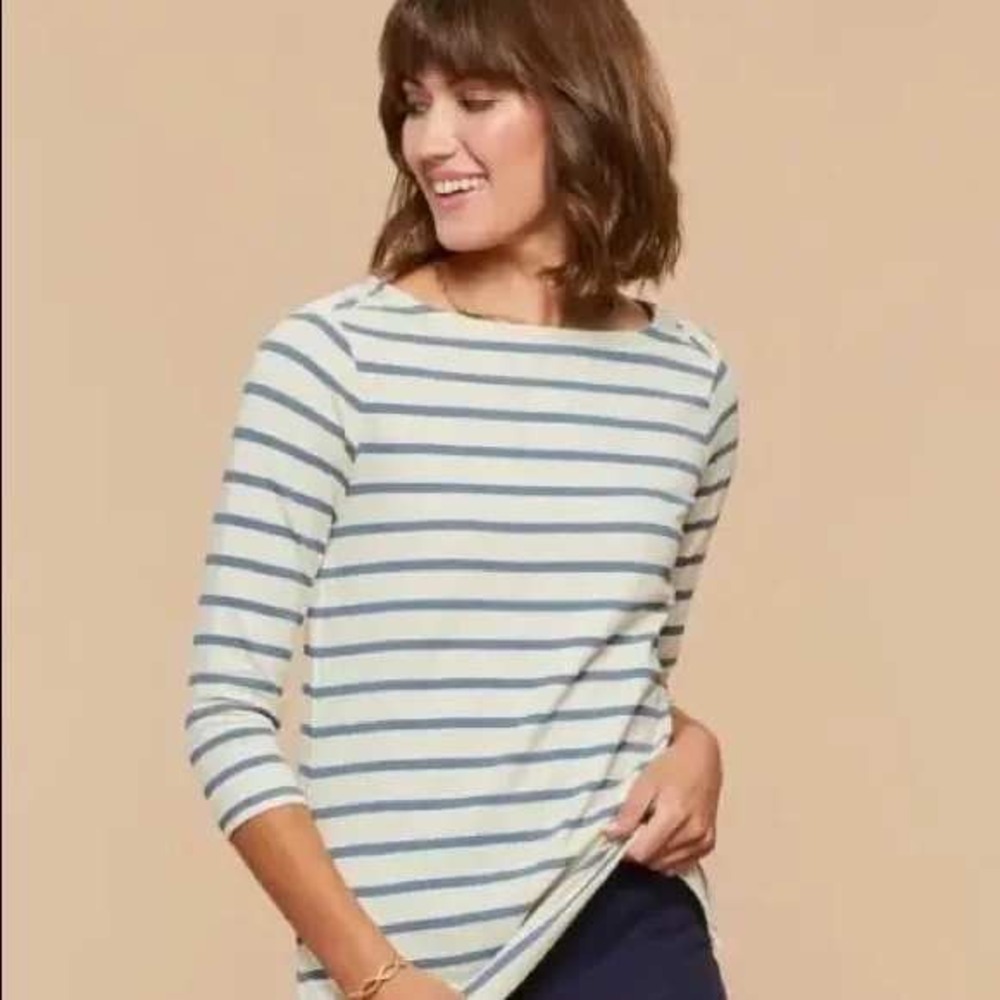 Spartina 449 Striped Boat Neck Long Sleeve Top Cream Blue Brooke Blue Mirage S